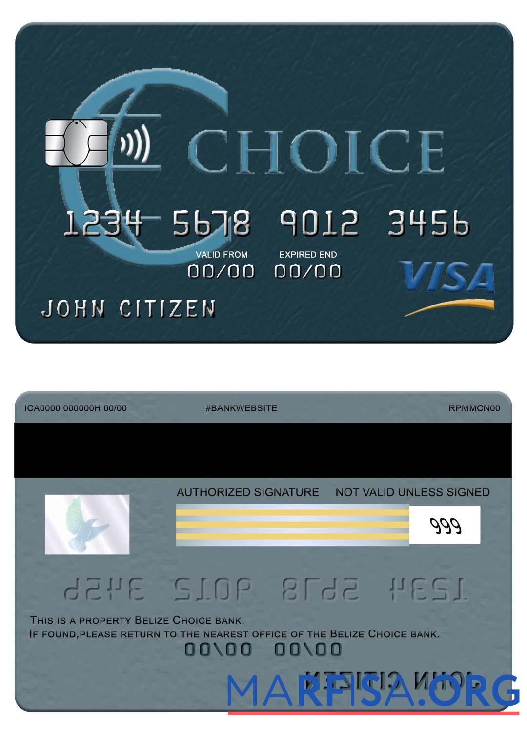 Downloadable Belize Choice bank visa card template